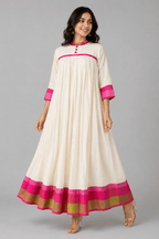 Gulabi Ivory Gathered Maxi Dress | Premium Women's Wear | D'BOQ