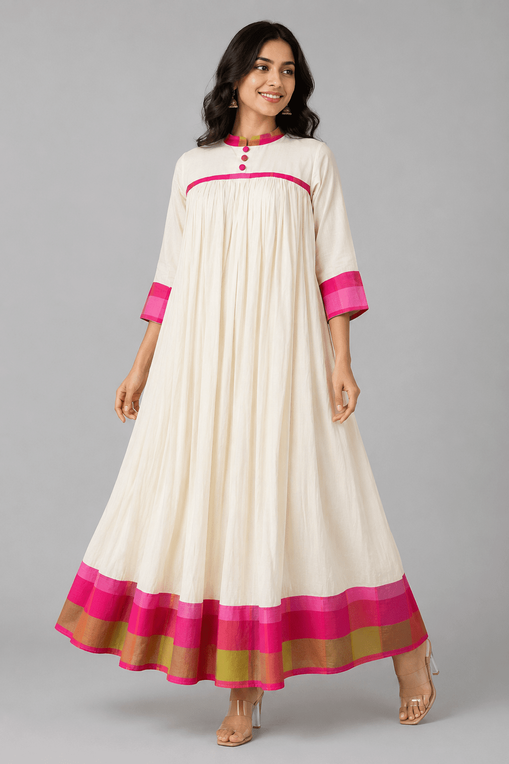Gulabi Ivory Gathered Maxi Dress | Premium Women's Wear | D'BOQ