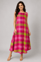Gulabi Madras Check Midi Dress | Premium Women's Wear | D'BOQ