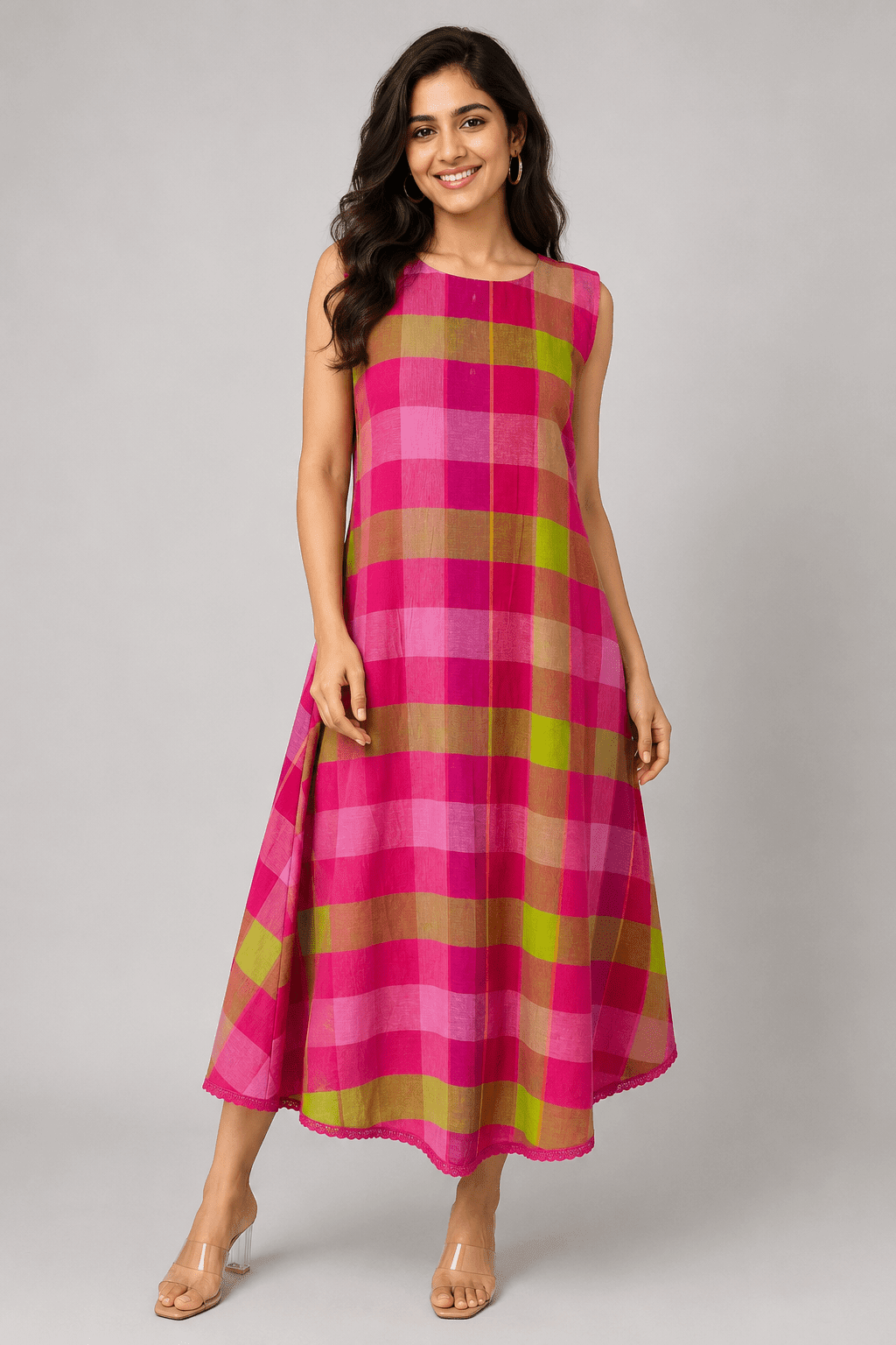 Gulabi Madras Check Midi Dress | Premium Women's Wear | D'BOQ
