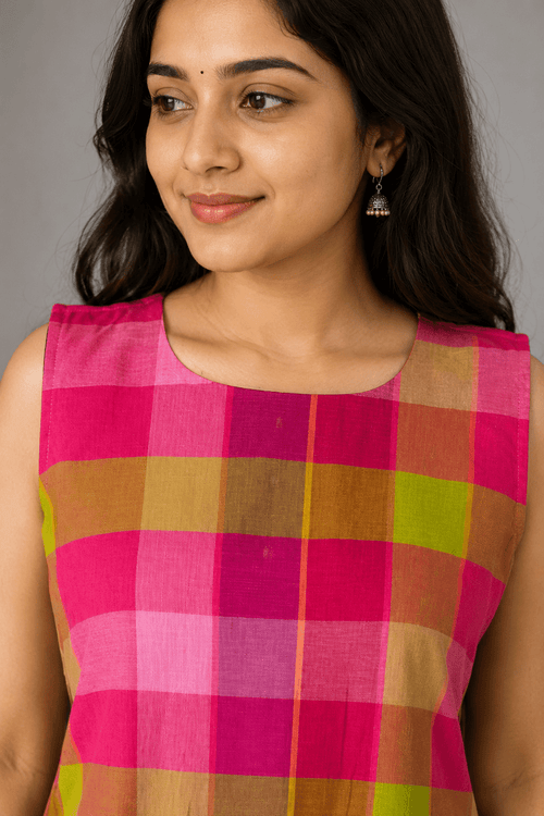 Gulabi Madras Check Midi Dress | Premium Women's Wear | D'BOQ