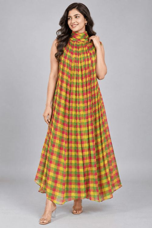 Aaradhya Multi Colour Checked Sleeveless Dress1