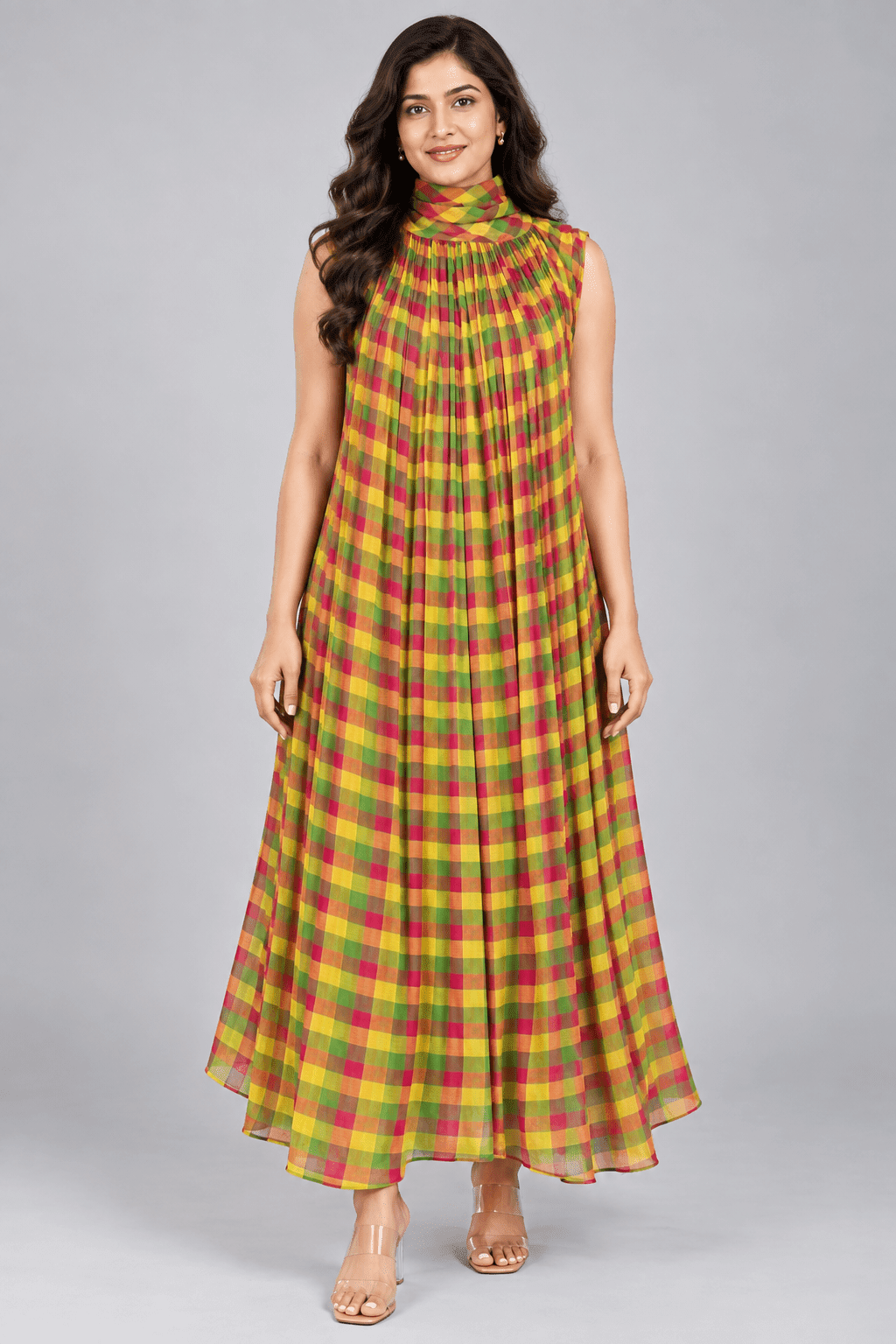 Aaradhya Multi Colour Checked Sleeveless Dress3
