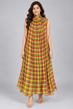 Aaradhya Multi Colour Checked Sleeveless Dress3