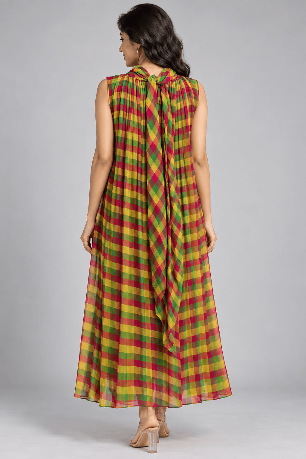 Aaradhya Multi Colour Checked Sleeveless Dress4