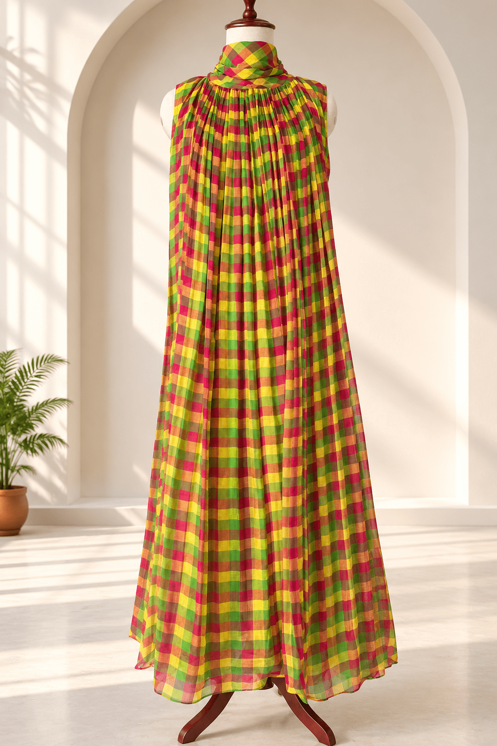 Aaradhya Multi Colour Checked Sleeveless Dress5