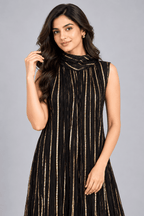 Ananya Black Golden Stripe Sleeveless Maxi Dress2