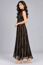 Ananya Black Golden Stripe Sleeveless Maxi Dress3