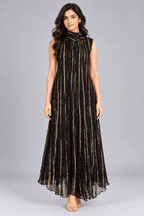 Ananya Black Golden Stripe Sleeveless Maxi Dress4