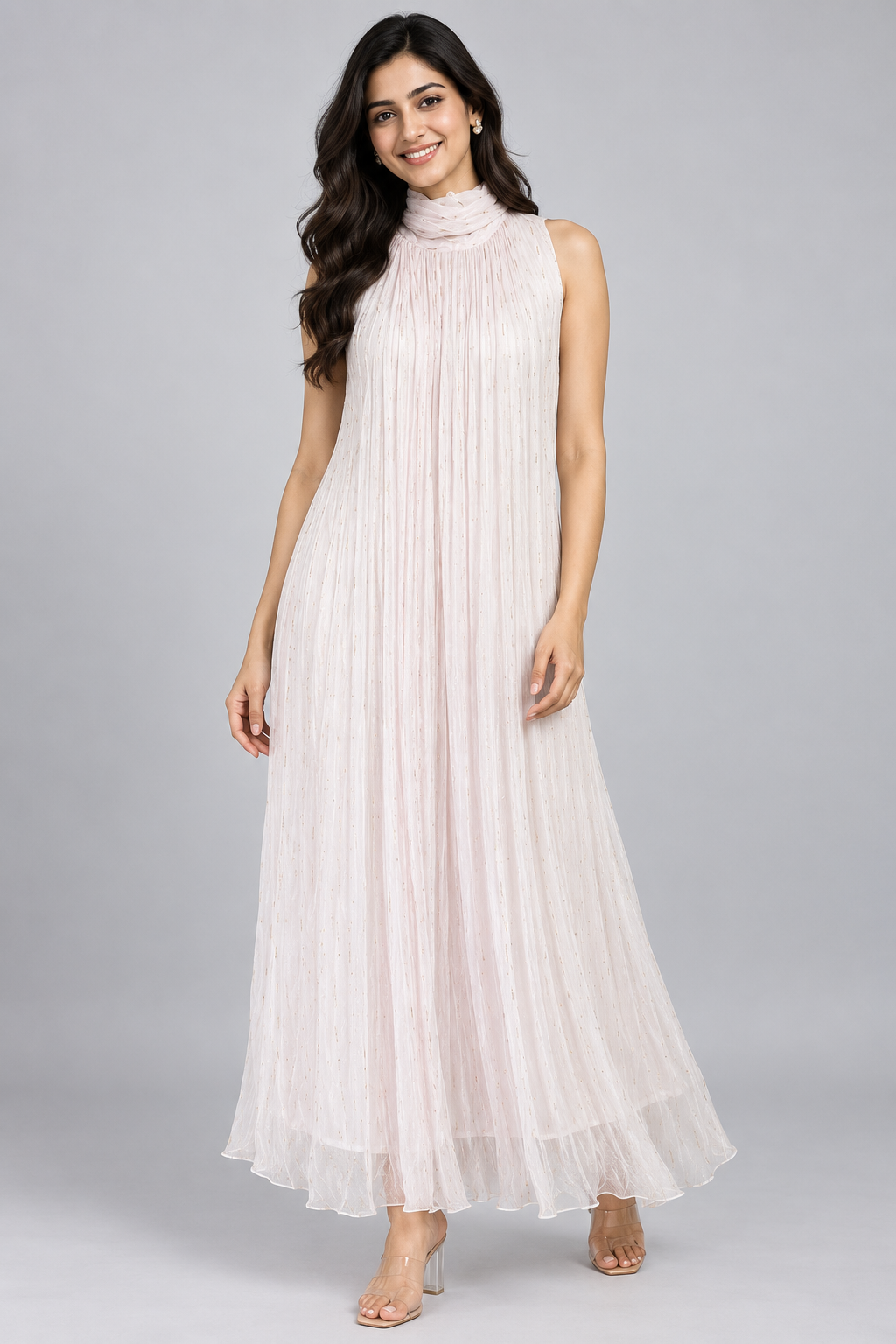 Baby Light Pink Crushed Chiffon Dress
