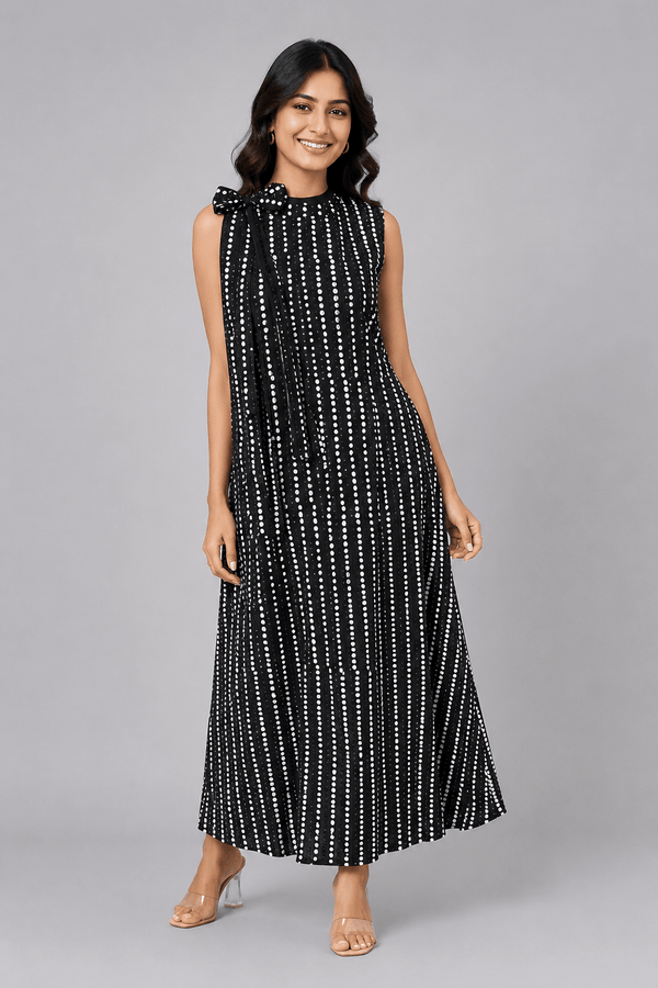 Kali Bindi Black Cotton Maxi Dress Front View