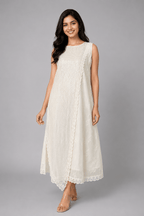 Ivory Noor White Glass Chanderi Dress Front View