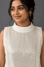 Ivory Noor White Glass Chanderi Dress close-up View