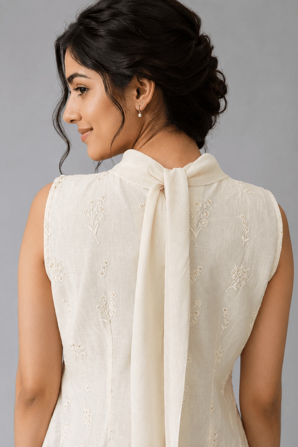 Ivory Noor White Glass Chanderi Dress bacck View