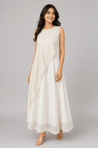 Ivory Pushpa White Glass Chanderi Dress Front View