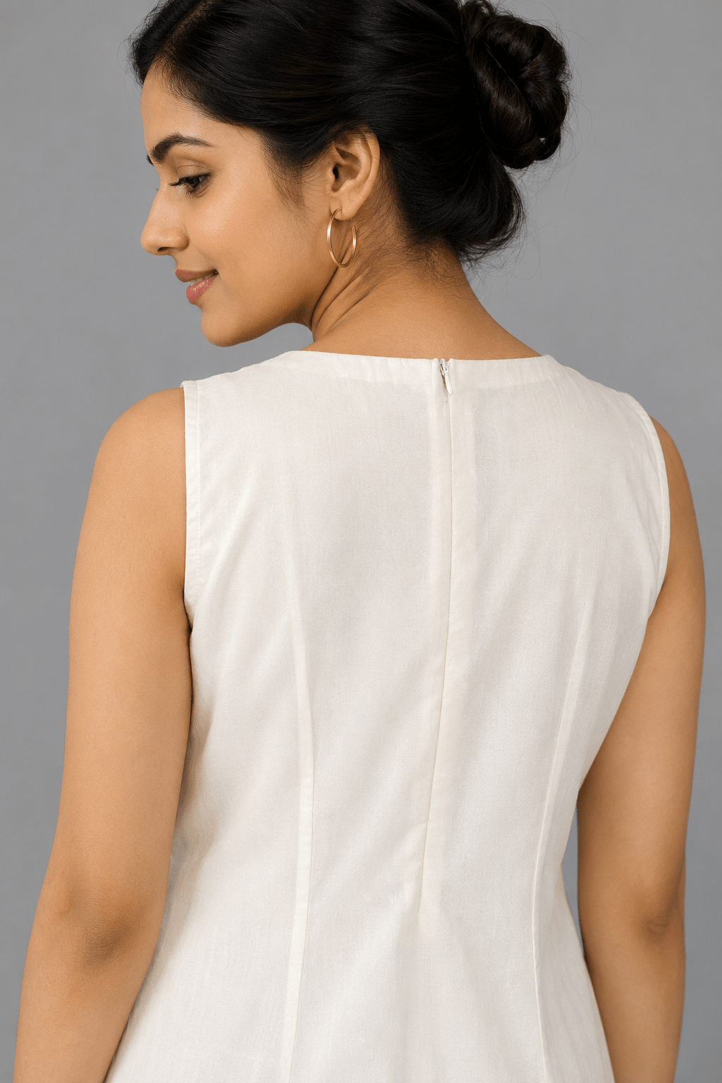 Ivory Pushpa White Glass Chanderi Dress back View