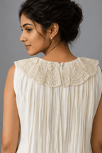 Ivory Meher White Glass Chanderi Dress back View