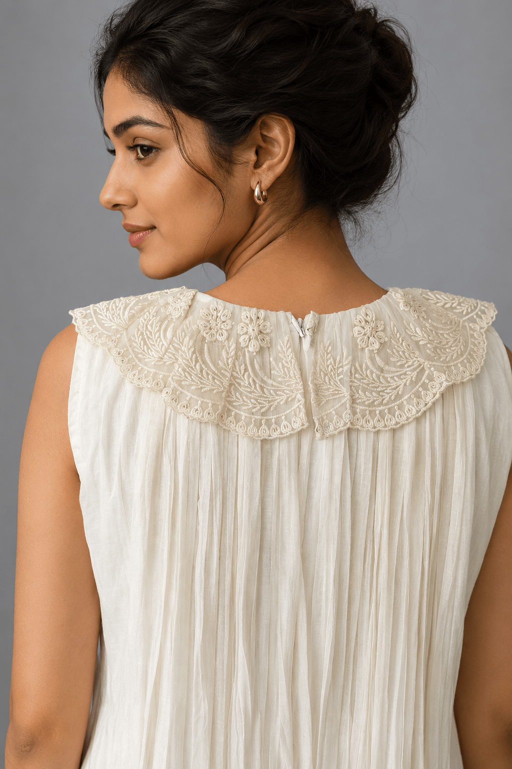 Ivory Meher White Glass Chanderi Dress back View
