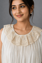 Ivory Meher White Glass Chanderi Dress Front close up View