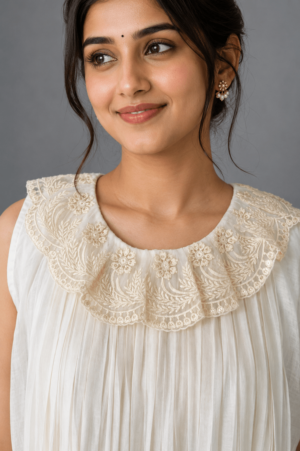 Ivory Meher White Glass Chanderi Dress Front close up View