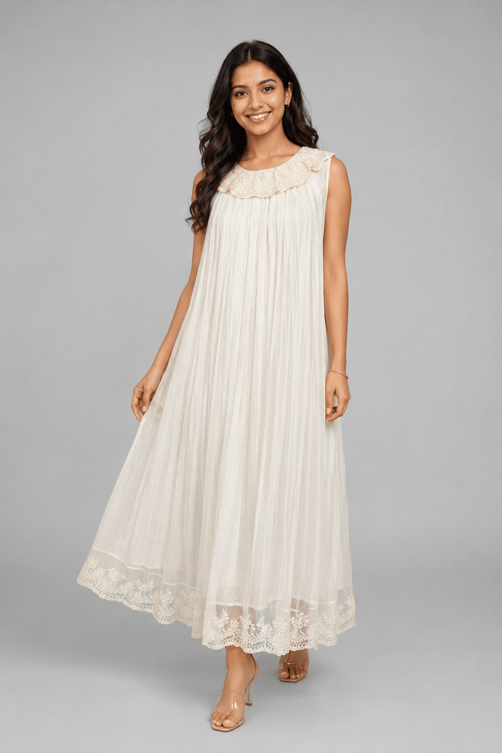 Ivory Meher White Glass Chanderi Dress Front View