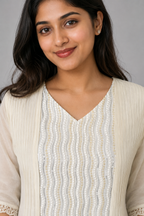 Ivory Noorika White Glass Chanderi Dress close up View