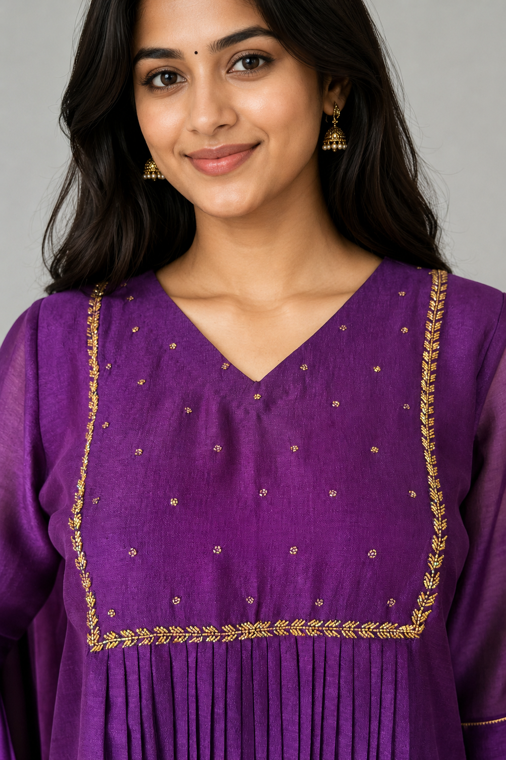 Rajwadi Violet Pleated Anarkali Dress