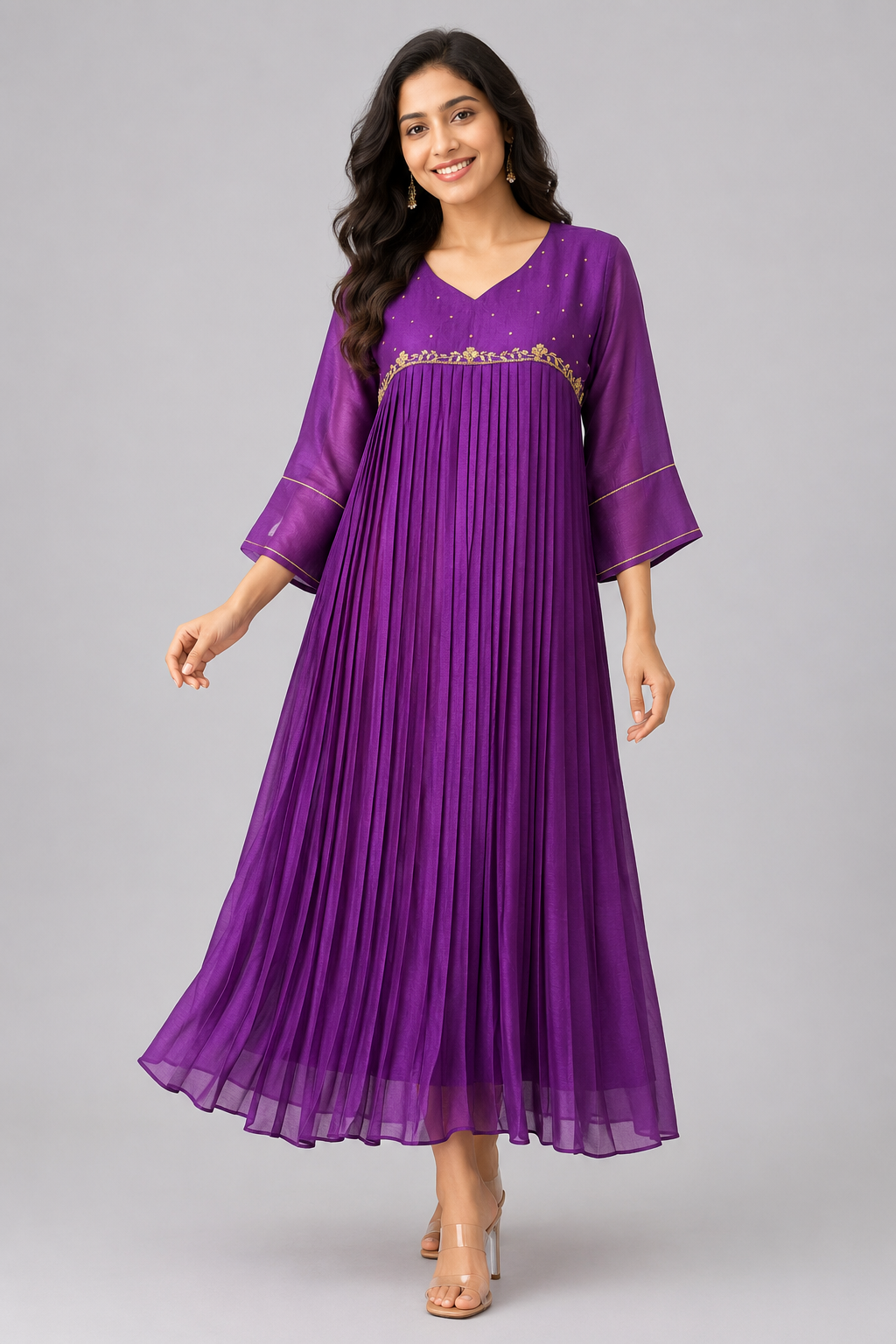 Meher Violet Pleated Anarkali Dress