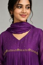 Meher Violet Pleated Anarkali Dress