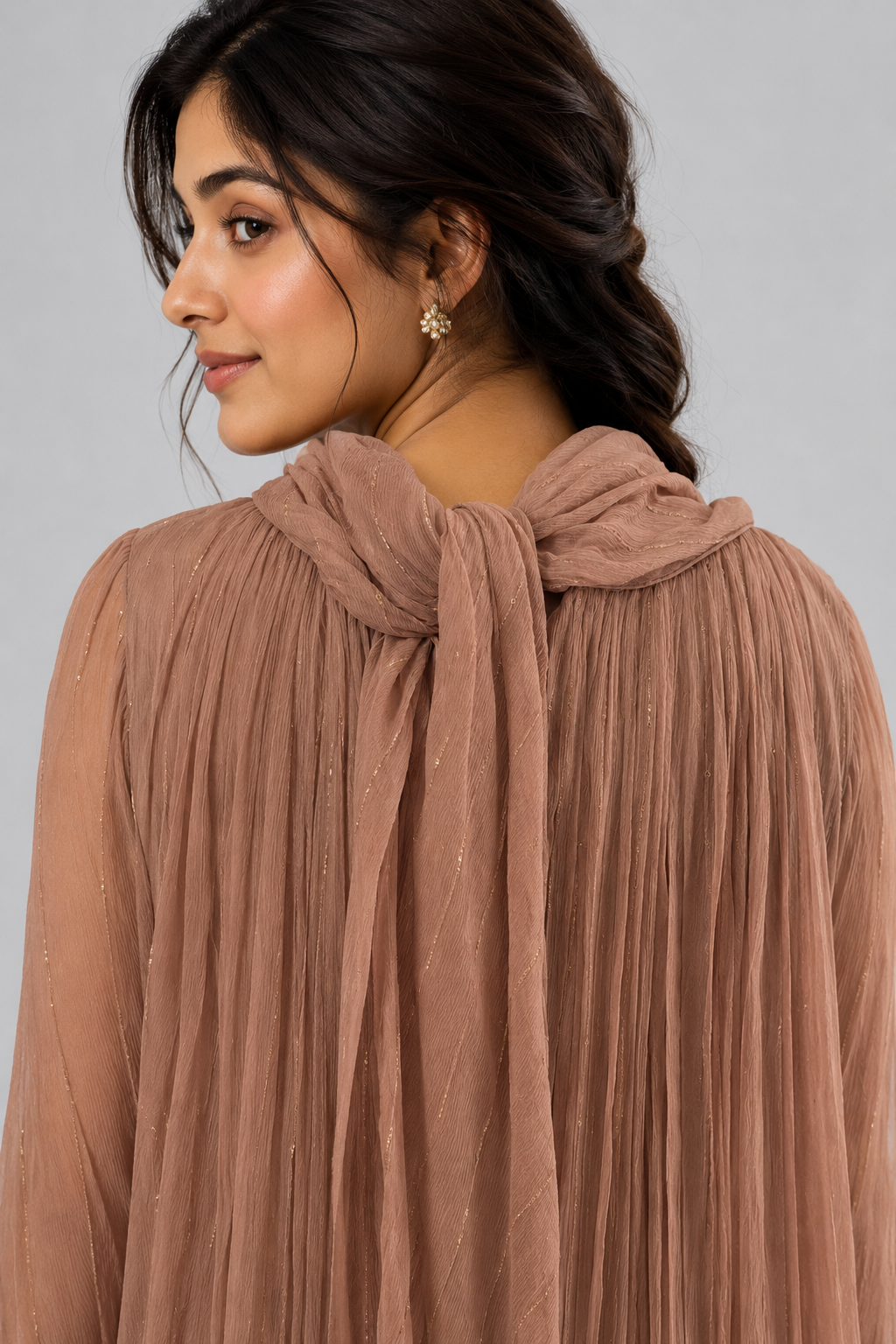 Mehera Mocha Crushed Chiffon Maxi Dress