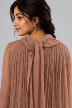 Mehera Mocha Crushed Chiffon Maxi Dress