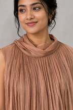 Mehera Mocha Crushed Chiffon Maxi Dress