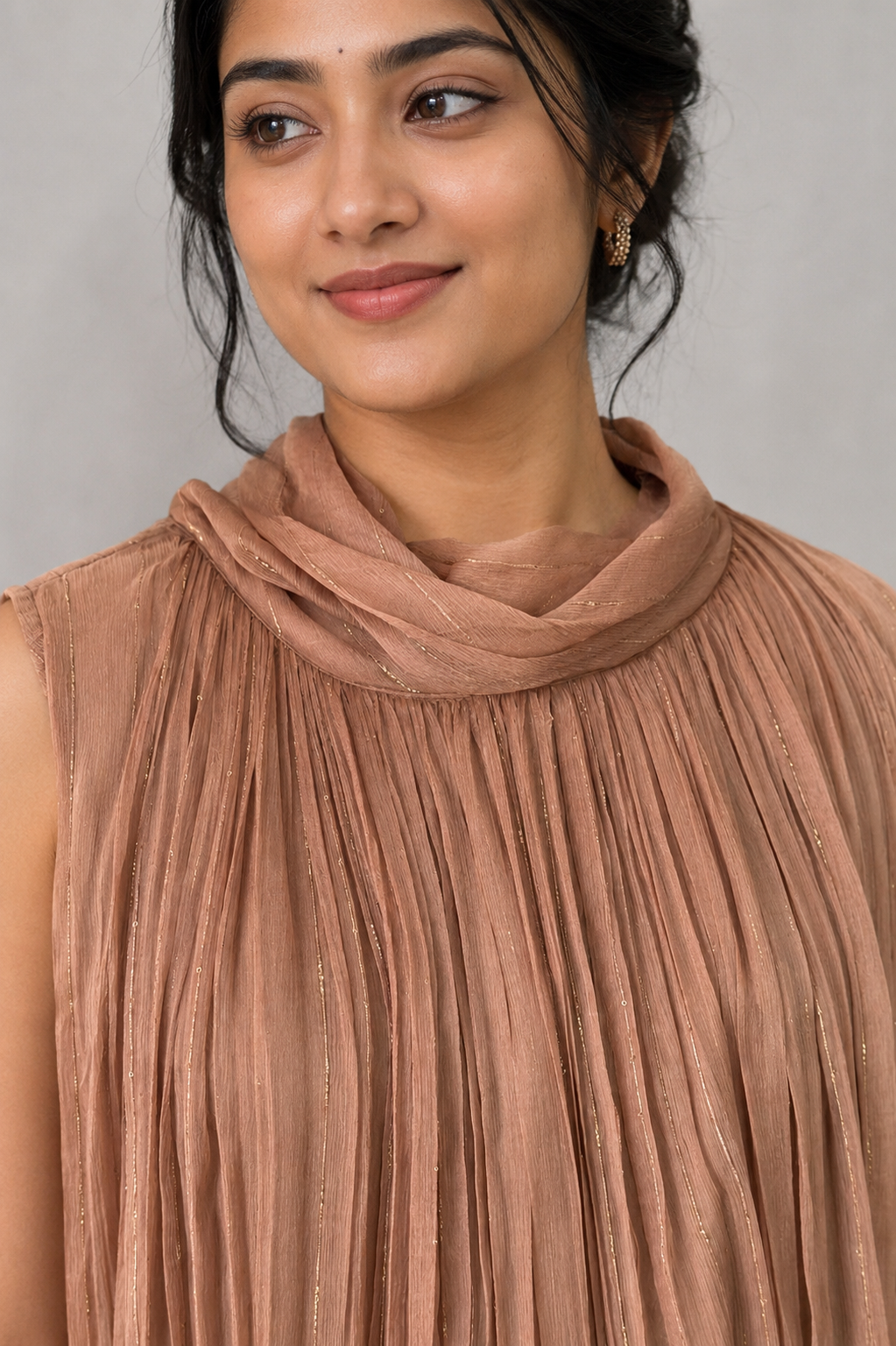 Mehera Mocha Crushed Chiffon Maxi Dress
