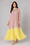 Gulnaar Dual Tone Crushed Chiffon Maxi Dress