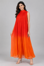 Ruhani Flame Crushed Chiffon Maxi Dress