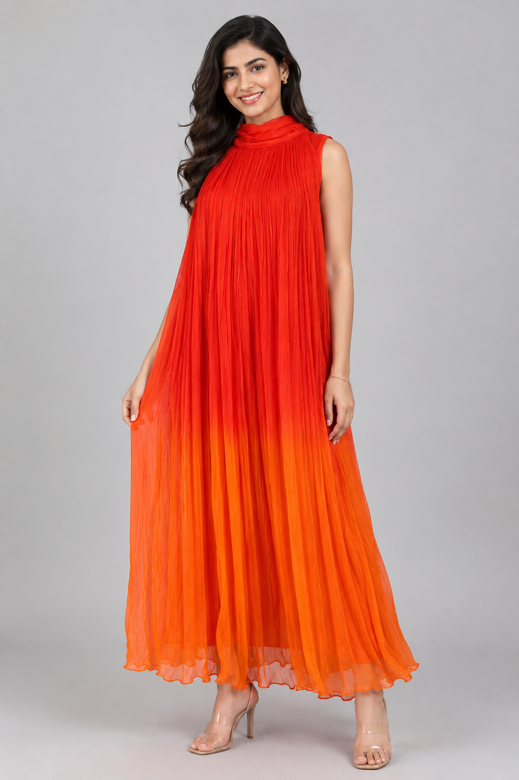 Ruhani Flame Crushed Chiffon Maxi Dress