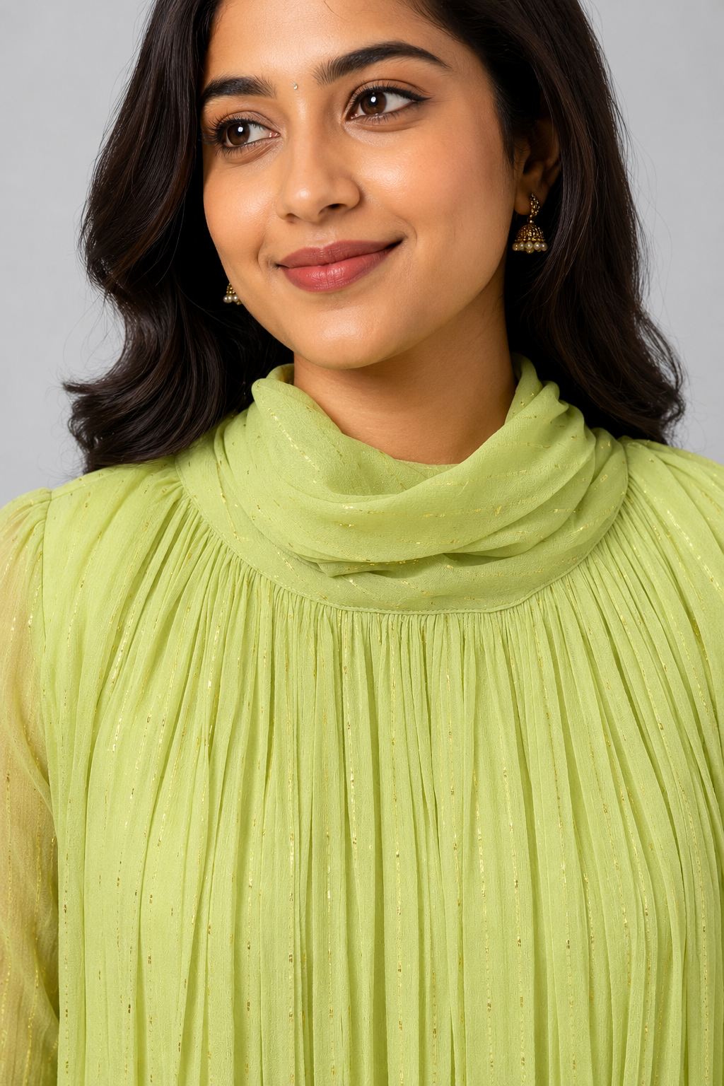 Lime Glow Crushed Chiffon Maxi Dress