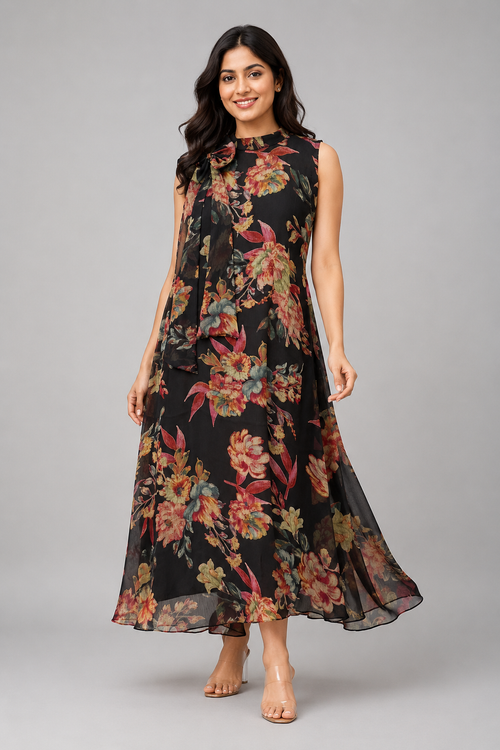 Gulbahar Floral Chiffon Maxi Dress