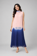 Blush Pink & Royal Blue Ombre Crushed Chiffon Maxi Dress