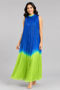 Royal Blue & Lime Green Crushed Chiffon Maxi Dress
