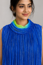 Royal Blue & Lime Green Crushed Chiffon Maxi Dress