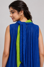 Royal Blue & Lime Green Crushed Chiffon Maxi Dress