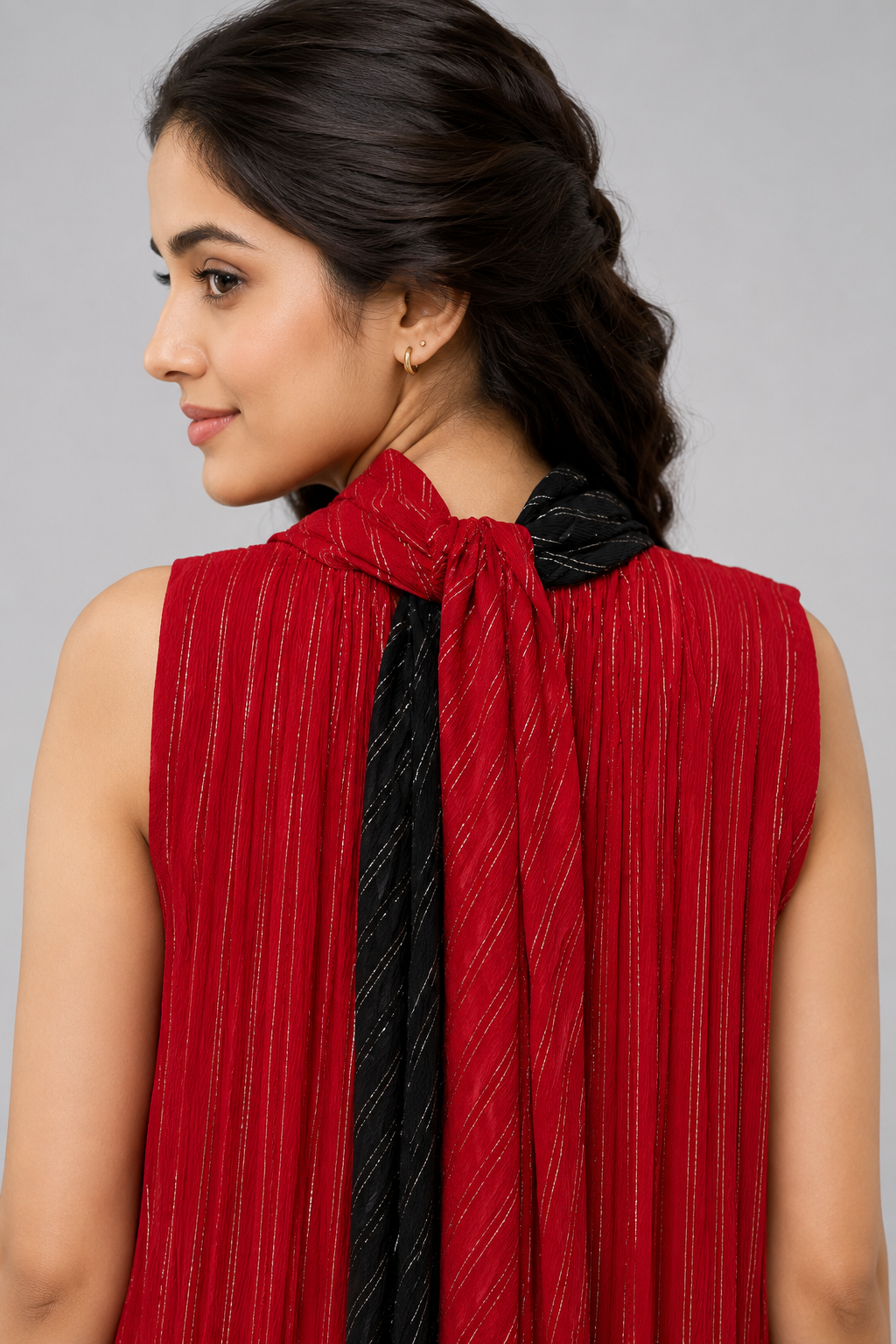 Ruby Red & Black Crushed Chiffon Maxi Dress