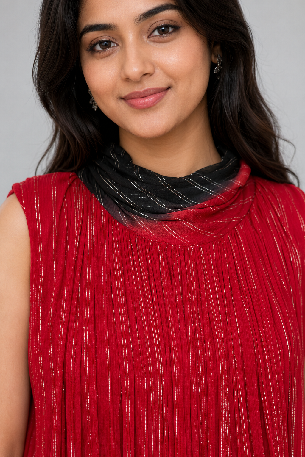 Ruby Red & Black Crushed Chiffon Maxi Dress