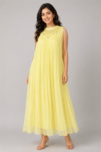 Sunshine Yellow Floral Yoke Maxi Dress