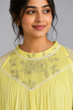 Sunshine Yellow Floral Yoke Maxi Dress
