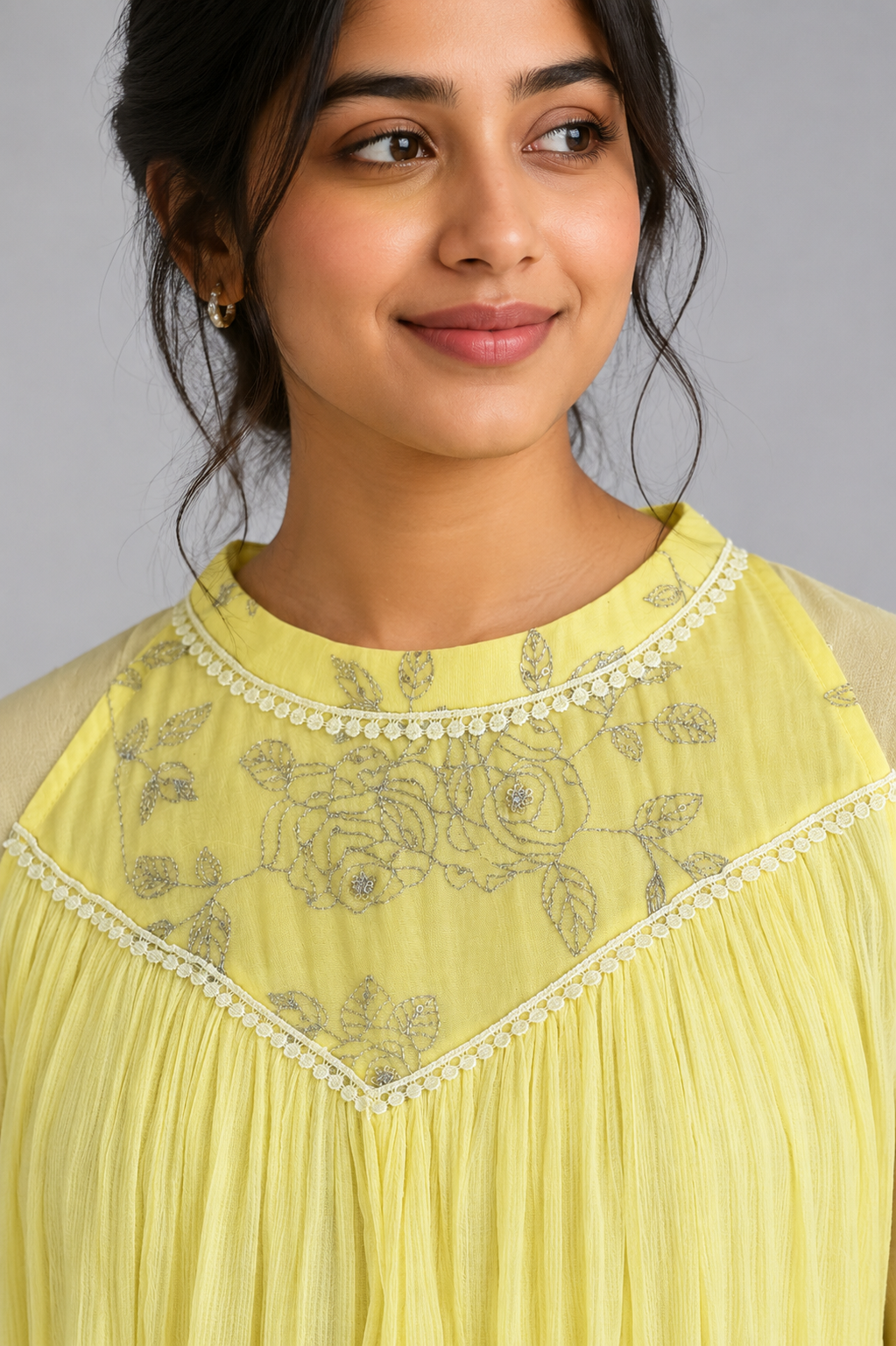 Sunshine Yellow Floral Yoke Maxi Dress