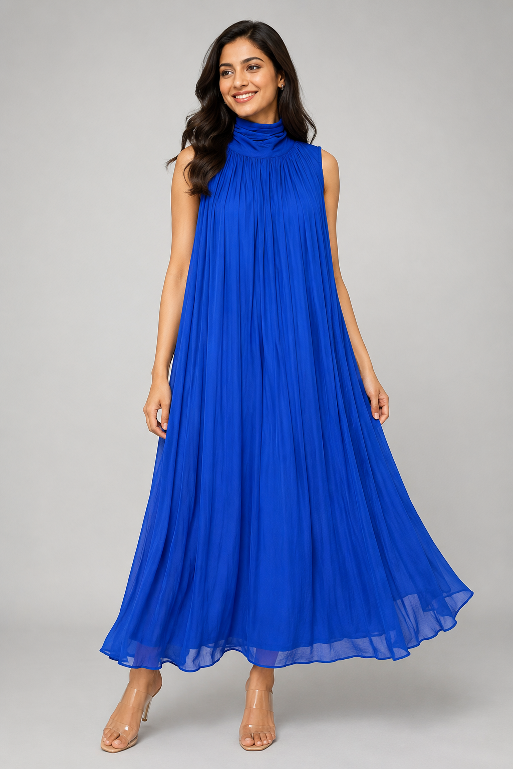 Royal Blue Pleated Maxi Dress