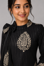 Black Paisley Print Mull Cotton Midi Dress