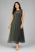 Olive Green Glass Chanderi Midi Dress